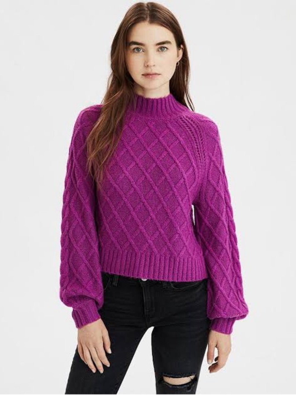 American Eagle Lilac Cable Knit Fisherman Sweater